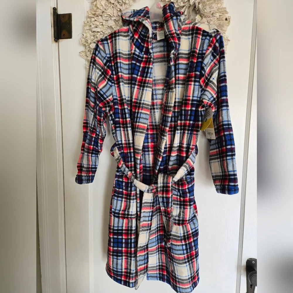 There Abouts Tokyo Red Plaid Robe Sz M 10/12